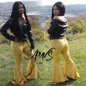 Golden Velvet High Waisted Flare Pants